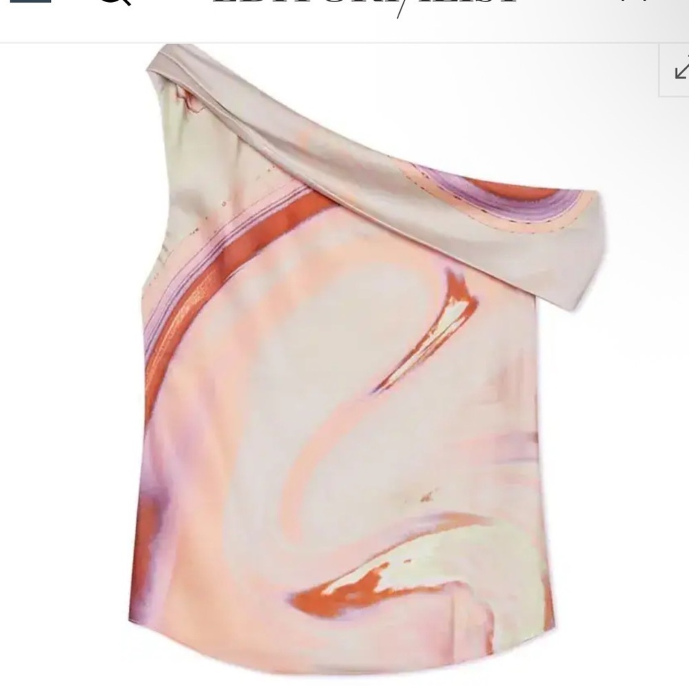 Jonathan Simkhai Lexy Marble-Print Top satin off shoulder blouse $295 L
